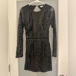 Tobi Black Sequin Backless Long Sleeve Mini Dress